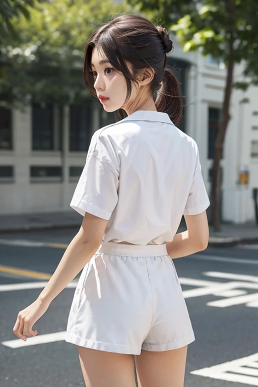 (Tabletop:1.3), (8k, Realistic, RAW Photos, highest quality: 1.4), Japanese, (One Girl), Beautiful Face, (Realistic Face), (Black Hair), Beautiful hairstyle, Realistic eyes, Beautiful fine details, (Realistic Skin), Beautiful Skin, Charm, 超A high resolution, Surreal, Very detailed, Golden Ratio、 Show from waist to shoulders, beautiful detailed skin, (cute:1.2), (Black Hair), ((J-Pop Idol)), (Upper thigh:0.6), (Depth of written boundary),Soft Light, Lens Glow, View your viewers, (Droopy eyes:1.2), Straight teeth,smile, floating hair, (Blonde:1.2), Brown eyes, Movie Scenes, Cinematic, Full Color, 4K, 8k, 16K, RAW Photos, Tabletop, Professionally color coded, Professional photography, Cleavage,high school girl, Put your hair up, think,(Sweat,Haa)1.2,(blush,Open your mouth)1.3,Soft Clean Focus, Realistic lighting and shading, (Very delicate and beautiful art)1.3, elegant,Active Angle,Dynamic pose, Realistic, (cute女の子:1.1), High resolution, Ultra Clear, Sharp focus, ,Cosplay, slim, transparent white cloth,Gray Hair, High Ponytail, (Off-White Damask Long Sleeve Shirt Dress:1.3), (Thom Browne designer dress:1.4), (Very detailed背景, Detailed background: 1.3), Bokeh, Depth of written boundary, china city street, There is no one in the background,(Skirt flip、Pink Panties:1.1)、Shooting from the side、Looking back、Lift your legs and take off your pants、Bare buttocks、Pants down to the knees、Beautiful clavicle