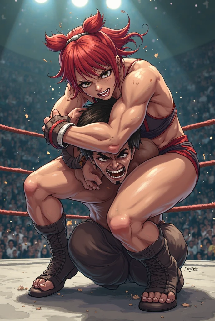 1 man 1 girl Manga comic (sensual brunette girl Straight loose hair, blue eyes wet white t-shirt, black tabled skirt In a sensual pose, she teach self defense knee with a woden dummy) (man with big bulge groin being squeezed) (bigboob big ass) (wet t-shirt) (highly detailed) (concept art) (manga) (anime) (draw) (face anime detailed) (comics)