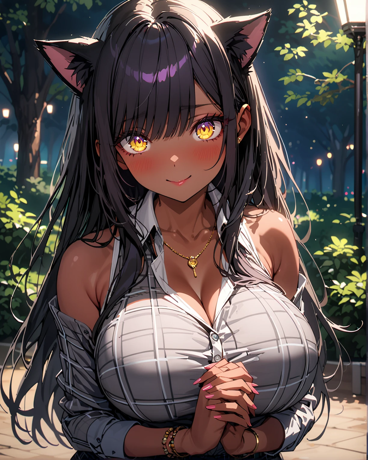 (mature women:1.3), black sundress flying, garden of orchid in the background, sun ray through the grey clouds, realism, view from above, black hair, long straight hair, freckles,blue eyes, choker, (black furry bunny ears), black lipstick, bangs,
