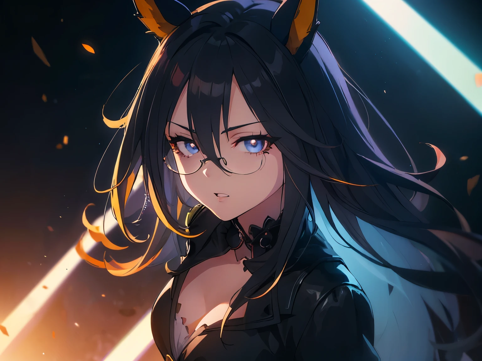 Animation. Girl on guillotine, girl with horse ears, desperate expression, face distorted with fear, black space in darkness, fantastic light source, exquisite anime details, HDR, UHD, anime lighting, hyperrealistic, professional, vibrant colors, depth of field, full body shot