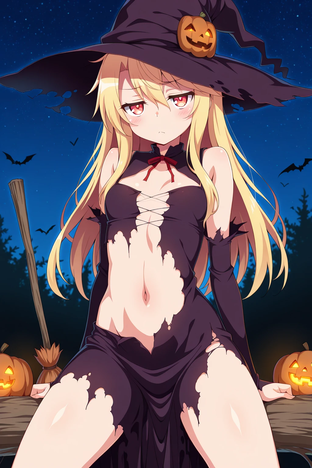 score_9, score_8_up,score_7_up,1 girl,solo,10 years old,(female child:1.5),(vampire:1.5),(witch:1.3),(europian:1.5),emaciated,red eyes,(slant eyes,tsurime:1.2),(blonde hair,very long hair,blunt bangs,straight hair:1.1),flat chest,(pale skin:1.5),(sharp teeth:1.5),(naked),(black thighhighs:1.3),full body bath,pointy hat,(grin:1.5),skinny,(Enjoying Japanese open-air bath,),
(Rembrandt lighting, colorful reaction, lens flare, bloom,film Reflection),very happy,,sitting,pale skin,