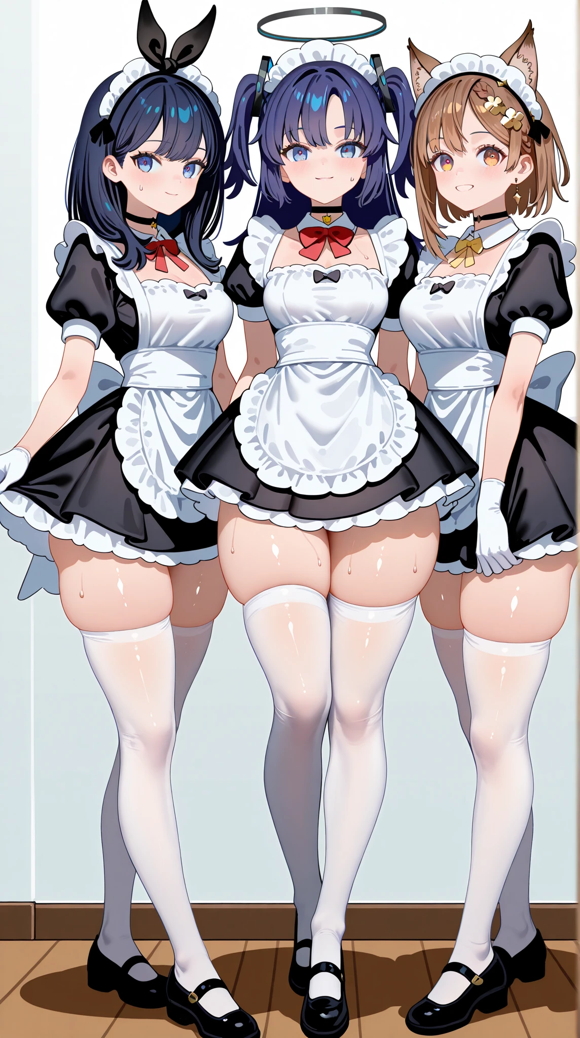 Very detailed, Highest quality, High resolution, Moe Anime, ((See-through maid outfit)), ((Two little girls:1.4)), (Black Hair:1.4), (Baby Face), Cute eyes, Detailed eye depiction, Eyes sparkling, Dark eye color, View your audience, Pale skin, (Big eyes:1.4, Droopy eyes:1.4, Torogao:1.4), Focus on the face, In the park with cherry blossoms falling, ((Lace bra)), ((The lower half is naked)), Bright Eyes, ((Nipples are visible through the fabric)), ((Petite)), ((Young)), ((nsfw:1.2)), (Flat Chest:1.4), ((Different hairstyles:1.4)), smile, (From below:1.4)