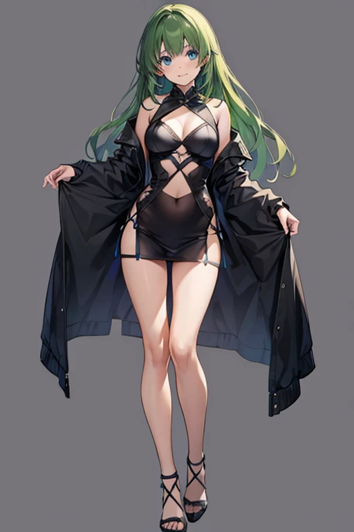 (((top-quality)))、{{{{{ighly detailed:1.3}}}}}、((​masterpiece))、16K、1girl in、(((full body in view)))、full-length shot, full bodied portrait、(((scenic)))、{{{{palatial palace:1.3}}}}、{{{{A queen:1.3}}}}、{nun:1.3}、{{{{{A MILF:1.3}}}}}、(((((a necklace)))))、(((Motherhood)))、a smile、(((green hair)))、(((green eye)))、The long-haired、waved hair、((Big tits:1.3))、cleavage cutout、{{garter belt:1.3}}、lingerie、(((Manteau)))、((tiarra))、thick thigh、large breasts、large ass、