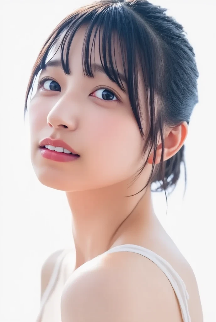 (RAW Photos: 1.2), (Realistic: 1.4), (highest quality: 1.4), Ultra-high resolution, (Fine Eyes),Nude Photos,Full body photo、Gravure photo,1. High school girl,(Large Breasts),You can see the chest、Black Hair,((White gathered blouse、pastel cardigan)),Bright Eyes,Blushing,smile,Highly detailed face and skin texture, Healthy Skin,(Beach),8K resolution
