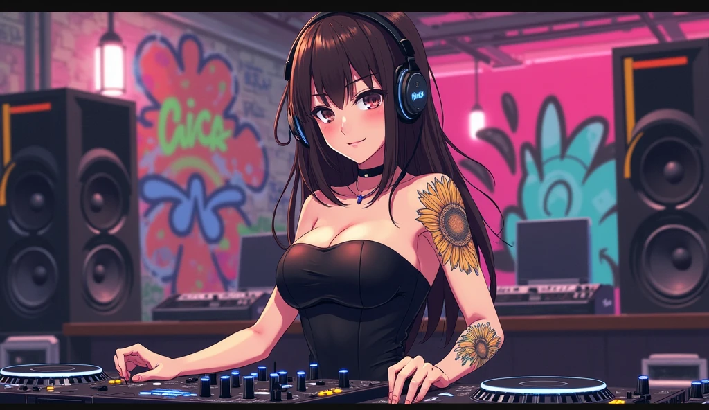 long dark hair / big tits / brown eye /  neon lights / gamer / nude
