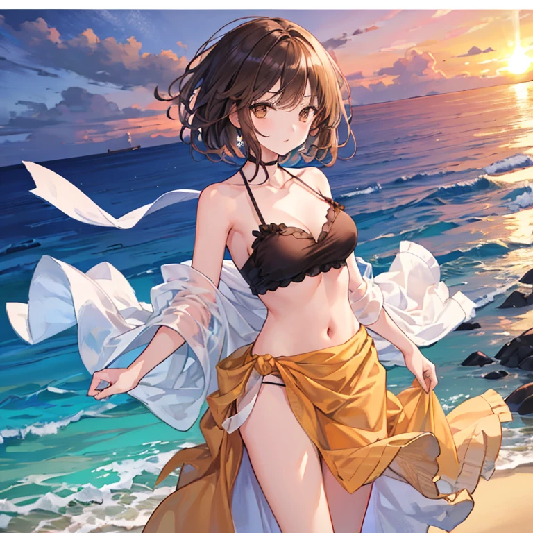 Yuikotegawa, yui kotegawa, Black Hair, (Brown eyes:1.5), Long Hair,Big Breasts,clavicle,smile,Straw hat,Bikini Swimwear,A thin long skirt is wrapped around her waist,Belly button,abdomen, Dancer, gold belly Dancer,whole bodyがイラストに入るように,Strolling on the sandy beach,
break outdoors, Beach,
break looking at viewer, whole body,(Cowboy Shot:1. 5)
break (masterpiece:1.2), Highest quality, High resolution, unity 8k wallpaper,, (shape:0.8), (Beautiful attention to detail:1.6), Highly detailed face, Perfect lighting, Extremely detailed CG, (Perfect hands, Perfect Anatomy),