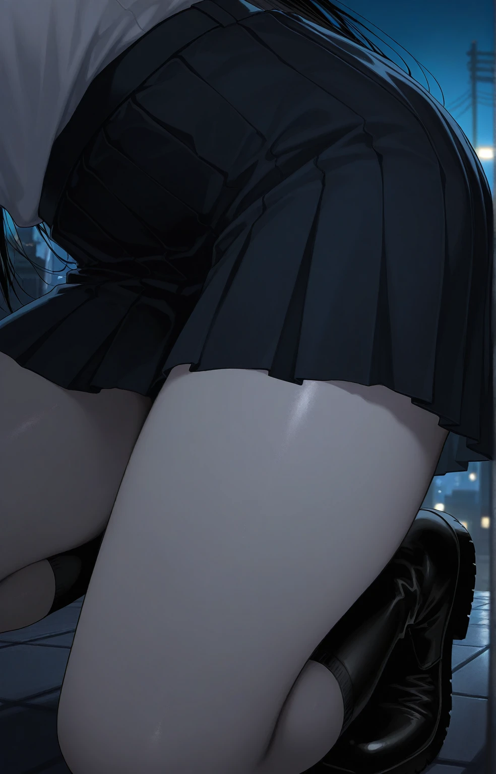 Dark blue high socks　Magic Mix Real、(RAW Photos:1.2)、(Photorealistic:1.4)、The beauty of beautiful details　Laughter、Big Ass、Blonde、((I can see your pants))(Panty shot)Earrings　Eyelashes　Beautiful and fine details、Large file size、Ultra-detailed、High resolution、Transcendental beauty　Highest quality、masterpiece、、(Riders jacket))、Extremely detailed representation, In detail、Highly detailed facial cinematic lighting、17-year-old girl、Positive、((Dynamic Pose)))、(Lean back:1.2), (Open Stance))、(From below:1.5), (Under the skirt:1.5), Check Pleated Skirt、Sexy upward glance, (Spread your legs and show me your panties:1.5), (Black see-through panties:1.5), (Low rise:1.5), (Long purple hair:1.5), (Healthy Body:1.5), (High leg tiny panties,,,,,,:1.5), (Looks like see-through panties :1.3), (Pubic hair is visible:1.5), (Browsing Caution:1.5), (Shyness:1.5), (Black long boots:1.5)(Ecstasy:1.5)(Orgasm:1.7)
