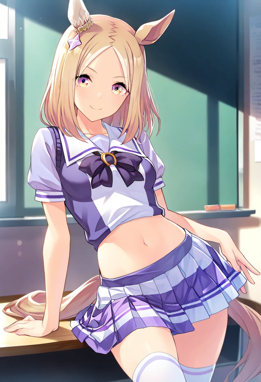 top-quality、realistic touch,high-detail、photoRealstic、thin-waist、captive beauty、big eye、solid platinum-blonde eyelashes、platinum-blonde、full body Esbian、Sparkling eyes、Submissive smile、Flushed cheeks、Kamimei、thin-waist、Voluptuous thighs、Enraptured look、In the classroom of the school、Navel look、She is in estrus、a sailor suit、cocky expression、Colossal tits、Super short skirt with V-line visible、Camera angle from below、Big breasts visible between uniform and stomach、Sleeveless、Squat with open legs