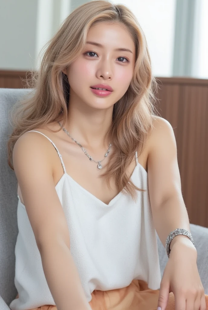 35mm photo, Zheng Ziyan, kitchen, blonde hair, highres, super detail, Super high saturation, bright and vivid colors, (best quality, masterpiece, Representative work, official art, Professional, 8k)