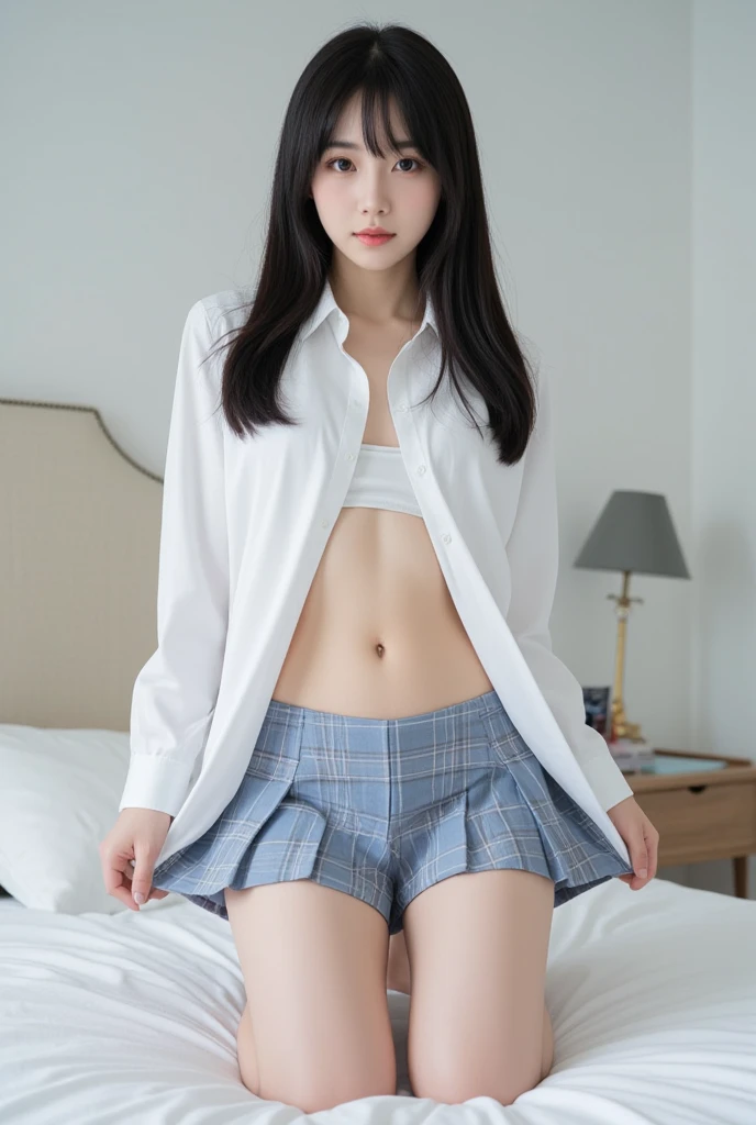 (superflat, flat shading, flat colors:1.1), (locker room), asian girls, young teen, (school uniform) , slim, small breast, dark hair, ((looking over a shoulder:1.4)), white panties, (mini skirt:1.1), limited vibrant color palette, serene expressions, peaceful introspection, subtle washes of pastel colors, modern Nordic design, understated elegance, simplicity and purity, tranquil atmosphere, digital painting, ultra fine, (no panties:1.4), sitting, (spread legs:1.3)