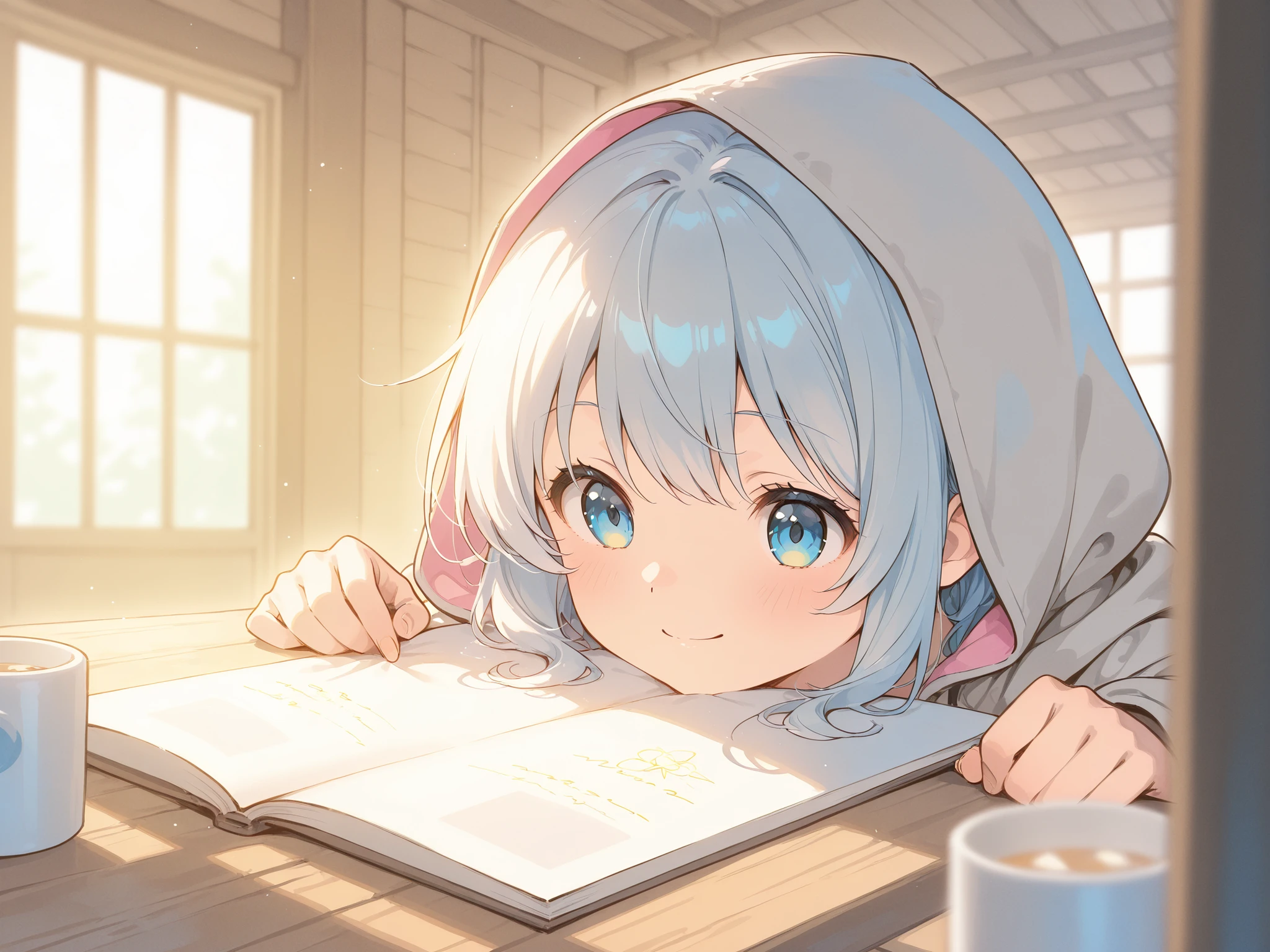 watercolor style、Light line drawing、the morning sun shines in、Nostalgic Scenery、hood memories