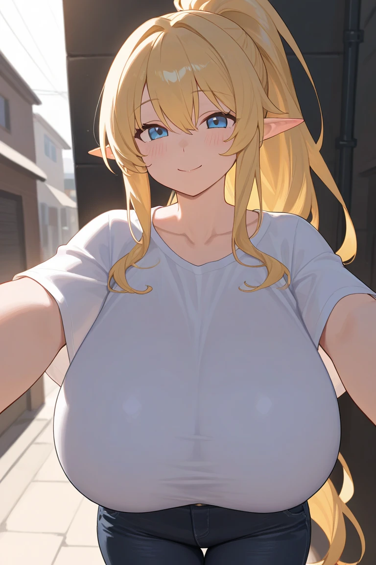 Blonde hair, (naked:1.3), (see-through lingerie:1.4), (blushing face:1.4), ((heart-shaped pupil)), (sweaty:1.2), smiling, tongue out, f cup