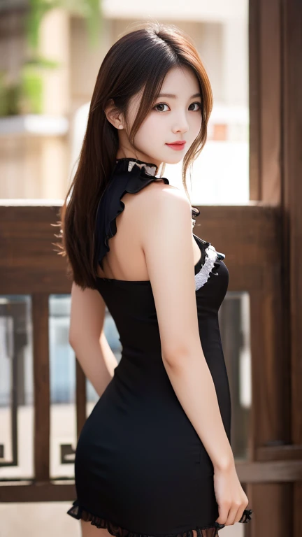 A super cute, sexy, tsundere girl、Her bust size is 33DD and she is very big.、Her waist size is 21 inches, which is super tiny、Cute pleated skirt、A mature, see-through casual shirt、The highest standard of ultra-high definition full-body photos、(Small face)、No makeup、Sexy lips、Chignon hairstyle、