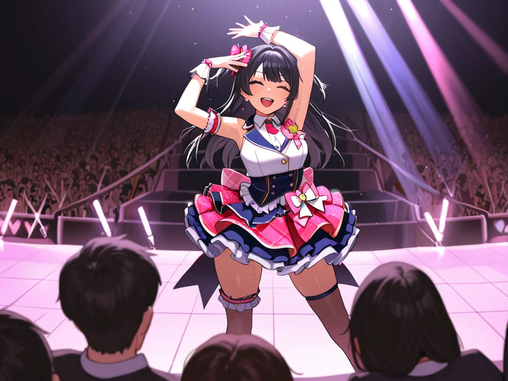 nsfw,sex with one man,sex with multiple men,covered in semen,facial ,creampie,nude,lift up skirt,tiny breasts,whole body,wet body,cute face,naughty expression,looking at viewer,on stage,crowd of people,anime style,high quality wedding dress full body masturbation crowd