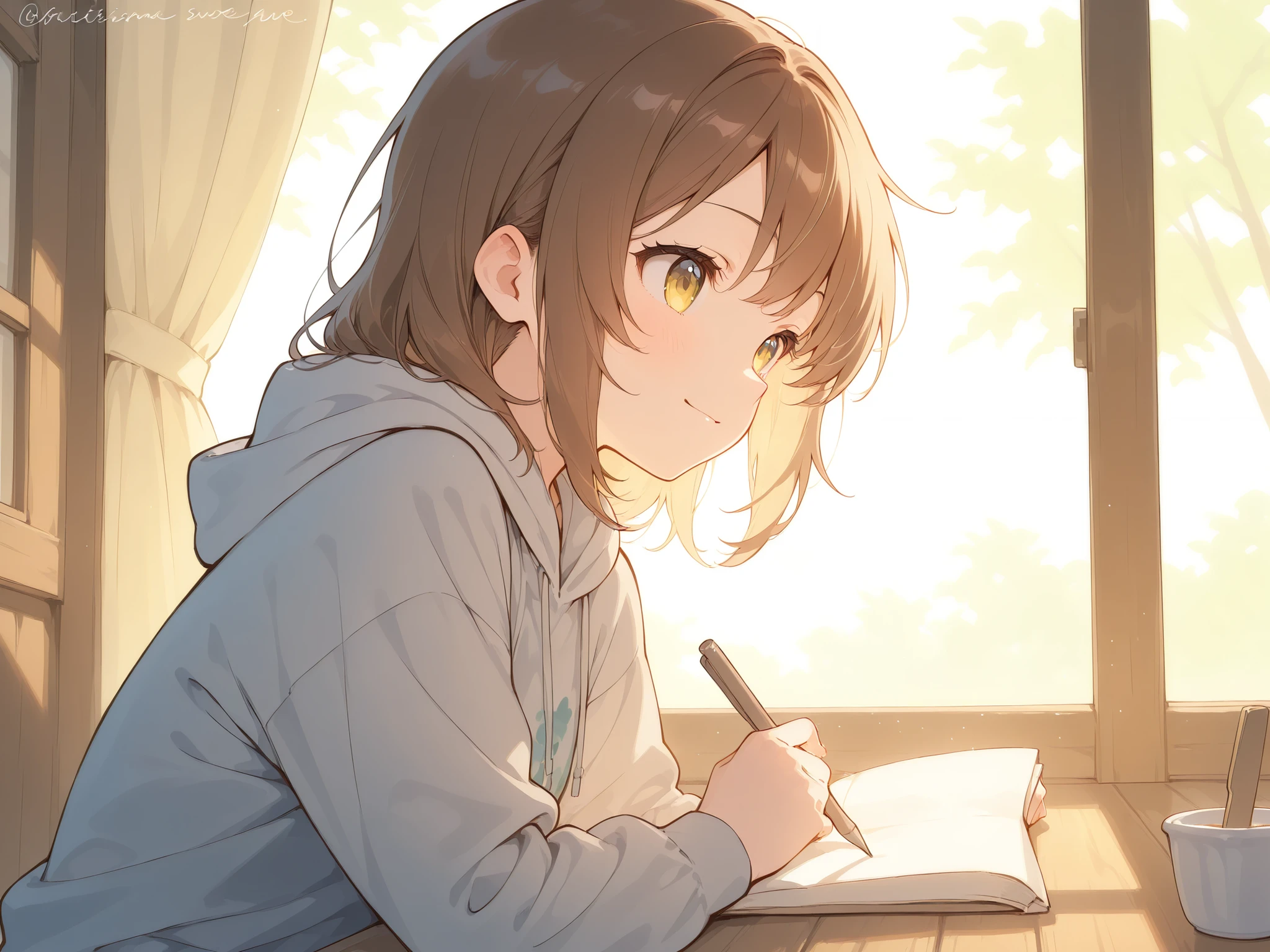 watercolor style、Light line drawing、the morning sun shines in、Nostalgic Scenery、hood memories
