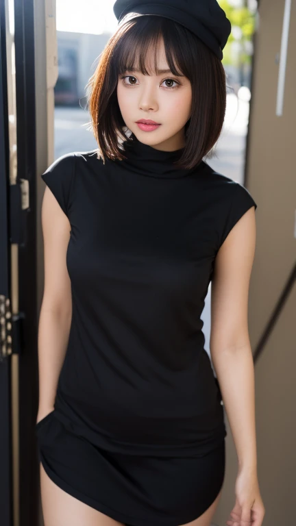 1 woman, beautiful face, beautiful eyes, black eyes, black hair, short hair, facing forward, full photo, high resolution, ultrasharp, 8K, masterpiece, view audience, copyright、masterpiece、Super high quality、High definition、Super detailed、clearly down to the fingers、body whole、body wholeを写して、