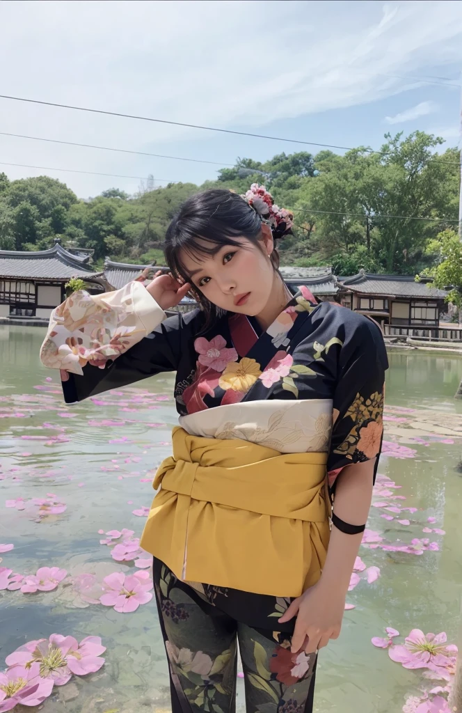 best quality, ultra high res, (photorealistic:1.4), 1girl, beach, black_hair, blue_sky, blunt_bangs, blurry, bug, butterfly, chinese_clothes, cloud, cloudy_sky, day, hair_ornament, horizon, blue japanese_clothes, blue kimono, long_sleeves, mountain, ocean, outdoors, red_lips, river, shore, sitting, sky, solo, water,
high quality, amazing,beauty,smile, Looking at Viewer,
 Rin,
