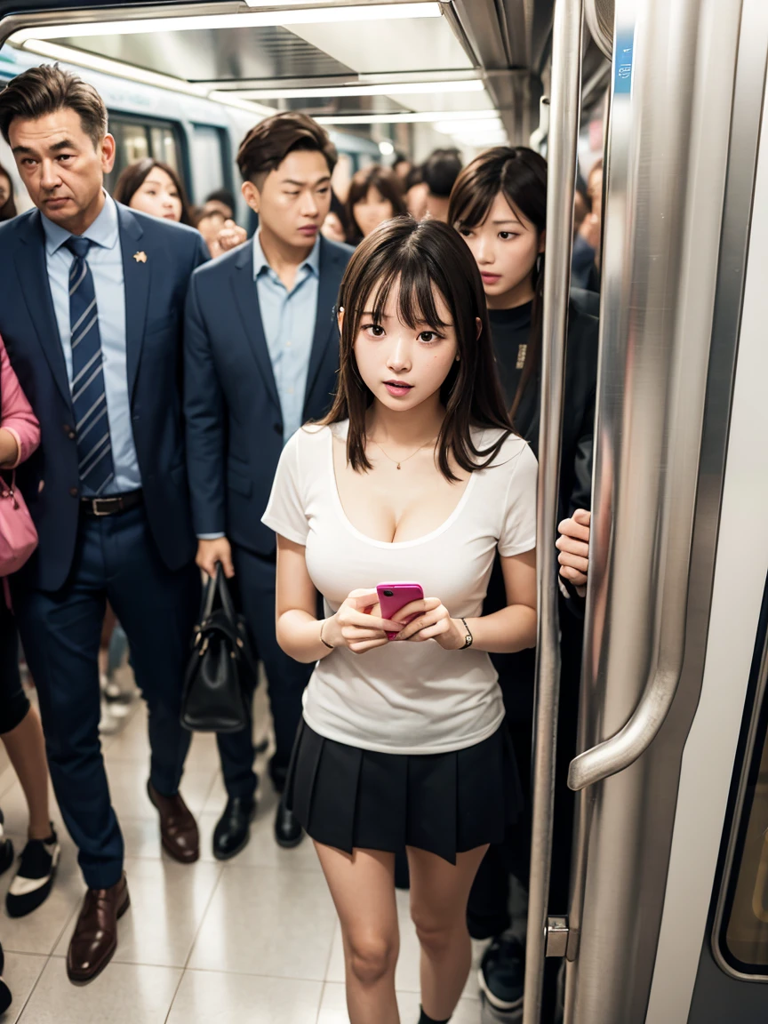 Ayaka Kamisato、Creampie: Inserted from behind on a crowded train、Pink nipples、Cowgirl