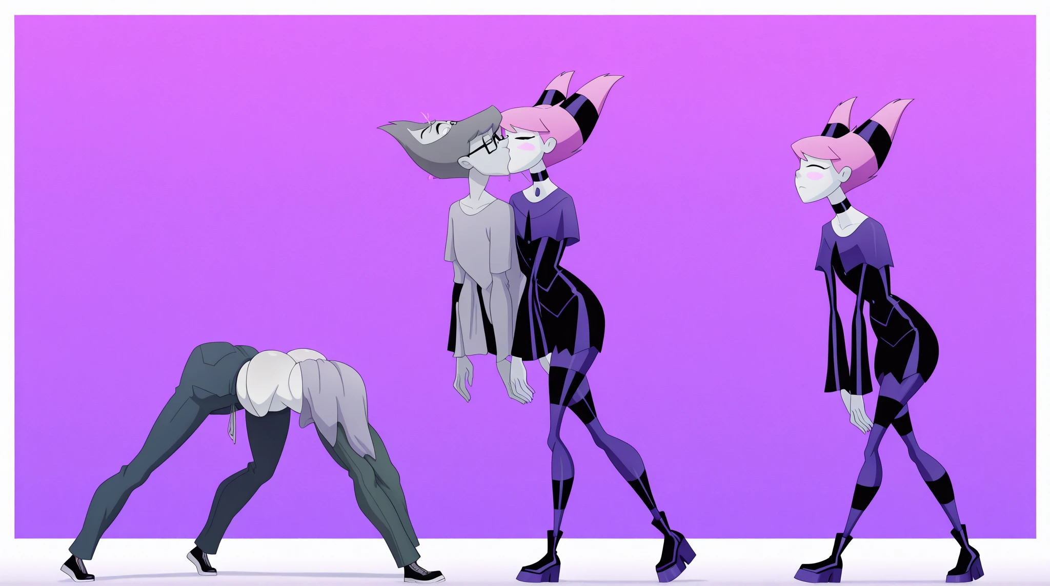 a thicc curvy shadow wizard wearing a purple robe and has nice thick thighs, female, sexy, fit, skinny, bent over from behind, wearing thigh high black stockings