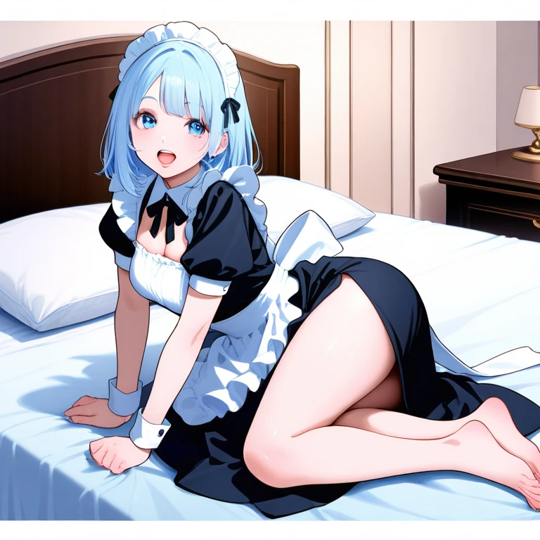 Miku maid underwear white and blue Spread legs.