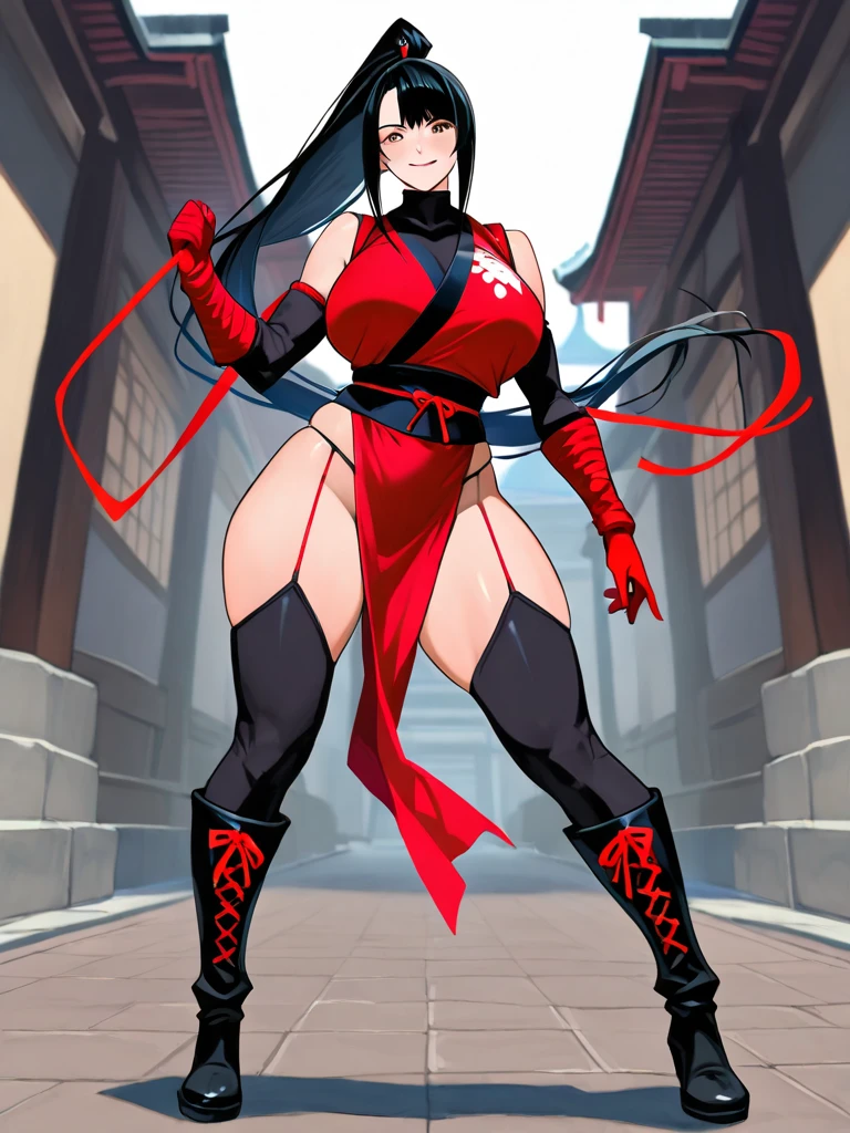 Full body image of Sakura Haruno from Naruto Shippuden, full body in image, wearing her original outfit (red sleeveless qipao dress with white circular designs, black gloves, black leggings, and ninja sandals), short hair, female body, slender and athletic body, dynamic pose, detailed pose, simple background, expressive face, focus on face, line art, sketch