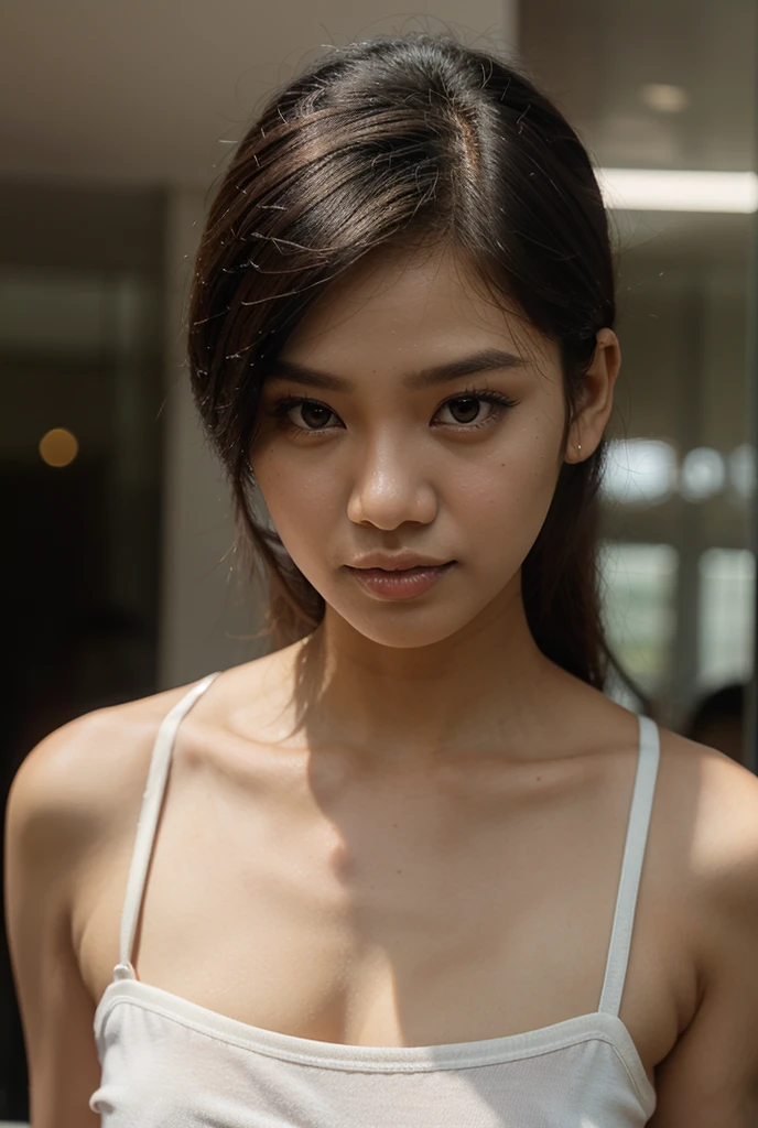 face perfect,  gorgeous face ,  A naked 14 year old , in a photo shoot ,with black background 
