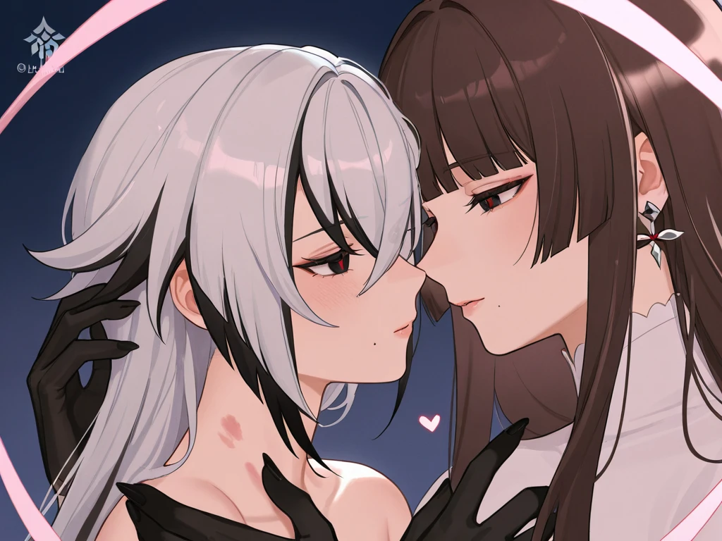 anime couple kissing with horns on their heads, kissing together cutely, kissing together, kissing each other, nixeu and sakimichan, commission for high res, lovely kiss, cute horns, kissing, danbooru and artstation, lesbian kiss, kiss, commission for, kiss mouth to mouth, oc commission, made with anime painter studio, commission art, gawr gura, laplus darkness