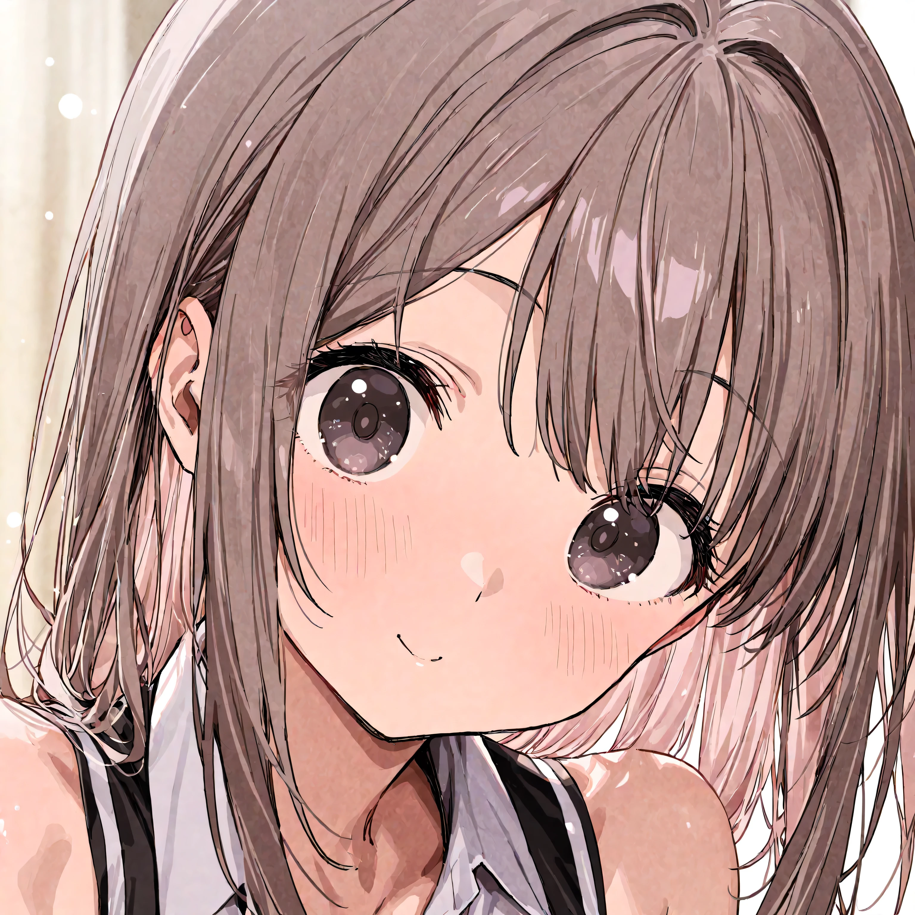 1girl, solo, breasts, blush, smile, short hair, open mouth, large breasts, shirt, upper body, comic, grey, looking down, flying sweatdrops, spiked hair, clothes writing, genderswap (mtf), grabbing own breast
