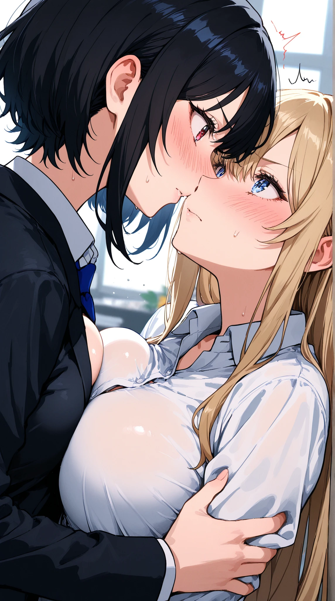 young woman、15 years old、High school girls、Blazer uniform、long hair、tears、Beautiful woman、Very thick thighs、Acme Face、Sloppy body、classroom、Sit down and spread your legs、Best image quality、High resolution、masterpiece、super high quality、Thick pubic hair、orgasm face、white lace bra、white lace panties、Small breasts、Very big ass、Blushing、4K quality、Blushing、Cry of ecstasy、Wearing black pantyhose、Sweaty all over、Heavy breathing、Her breasts are bouncing up and down、Low Angle、Cowboy Shot、Shaking breasts,uneven chest、上下にShaking breasts、panties under pantyhose