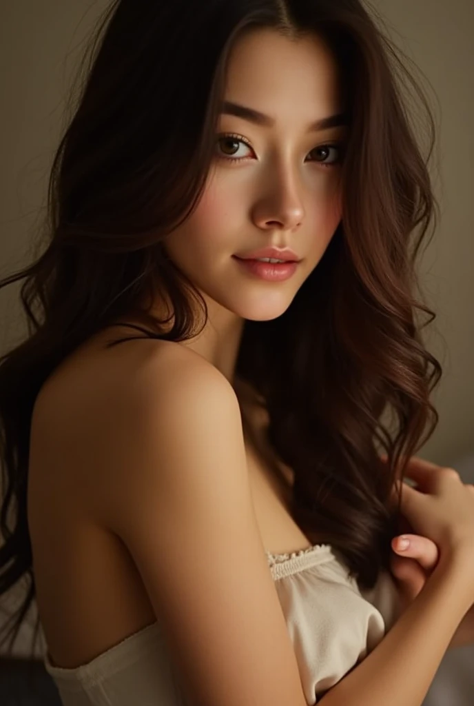 a stunningly realistic, high resolution 8K photo of a beautiful 30-year-old woman with medium long hair and a glamorous figure laying on a bed in a boudoir setting looking at the rain outside, dramatic lighting, masterpiece, best quality, photorealistic, ultra-detailed, HDR, physically-based rendering, studio lighting, vivid colors, topless, nude.