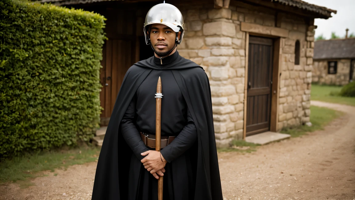 Black boy with two medieval swords