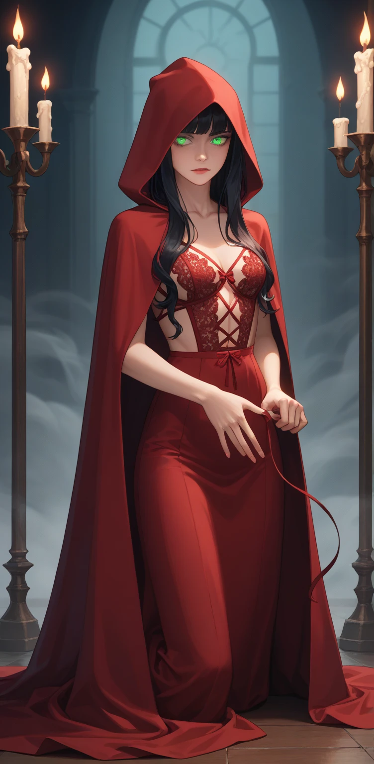(Masterpiece, Best Quality, Super Fine, Flawless: 1.3), Epic, Illustration, 1 Girl, Beautiful Facial Features, Big Breasts, Pale Skin, (Full Body: 1.3), Dark Witch, (Red Lipstick: 1), Paws, Korea, (Blood Red Tapestry, Loaded with Ominous Creatures: 1.3) On a battlefield full of defeated and fallen people