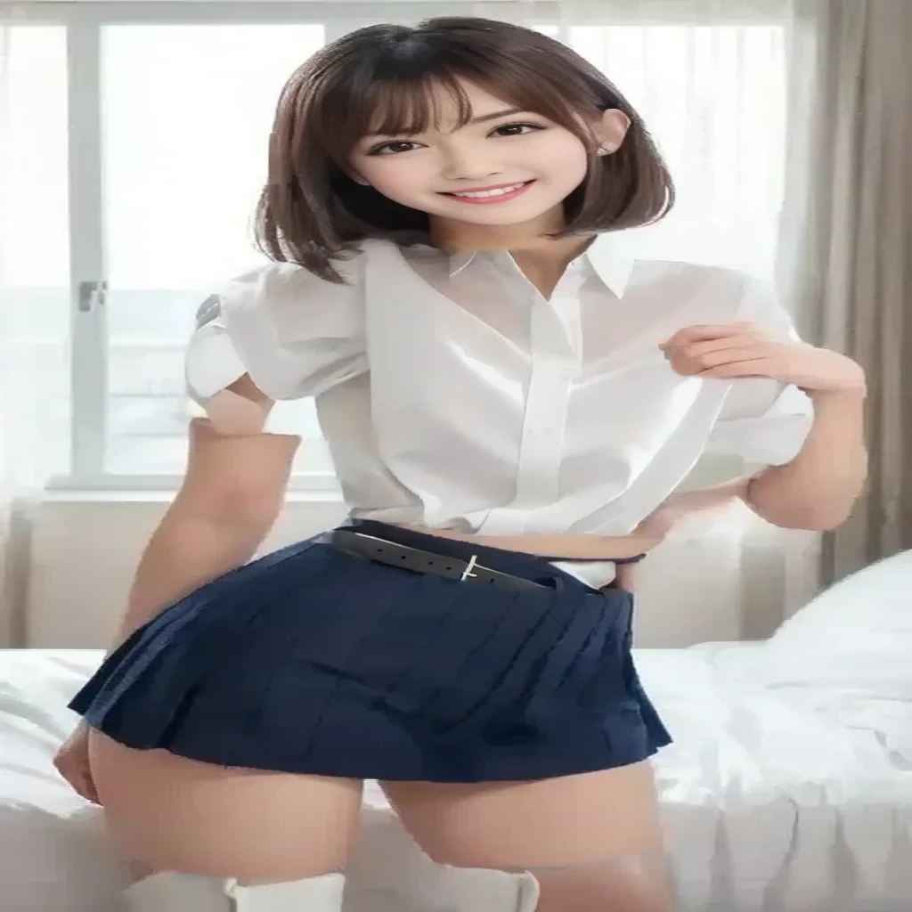 ultra highres,(reality: 1.4),highest quality, masterpiece, high detail, 16K quality, beautiful, 1 beautiful girl,japanese,super beautiful face,baby face,japanese idol face,cute face,super detailed face,detailed hand,beautiful skin,sweaty skin,big eyes,big smile,profeccional lighting,pony tail, black hair,brown beautiful eyes, see through white shirt,cleavag,checked skirt,sitting with knee up,((spread legs)),skirt lift,(((show off panty))),((white panty)),medium breasts,she is looking at the camera,modern style classroom,nsfw,from front,