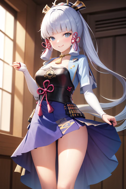 tmasterpiece，A high resolution，best qualtiy，1girl solo，kamisato_ayaka，ssmile，komono，slimes，Cat lady，Lori huge breasts cleavage