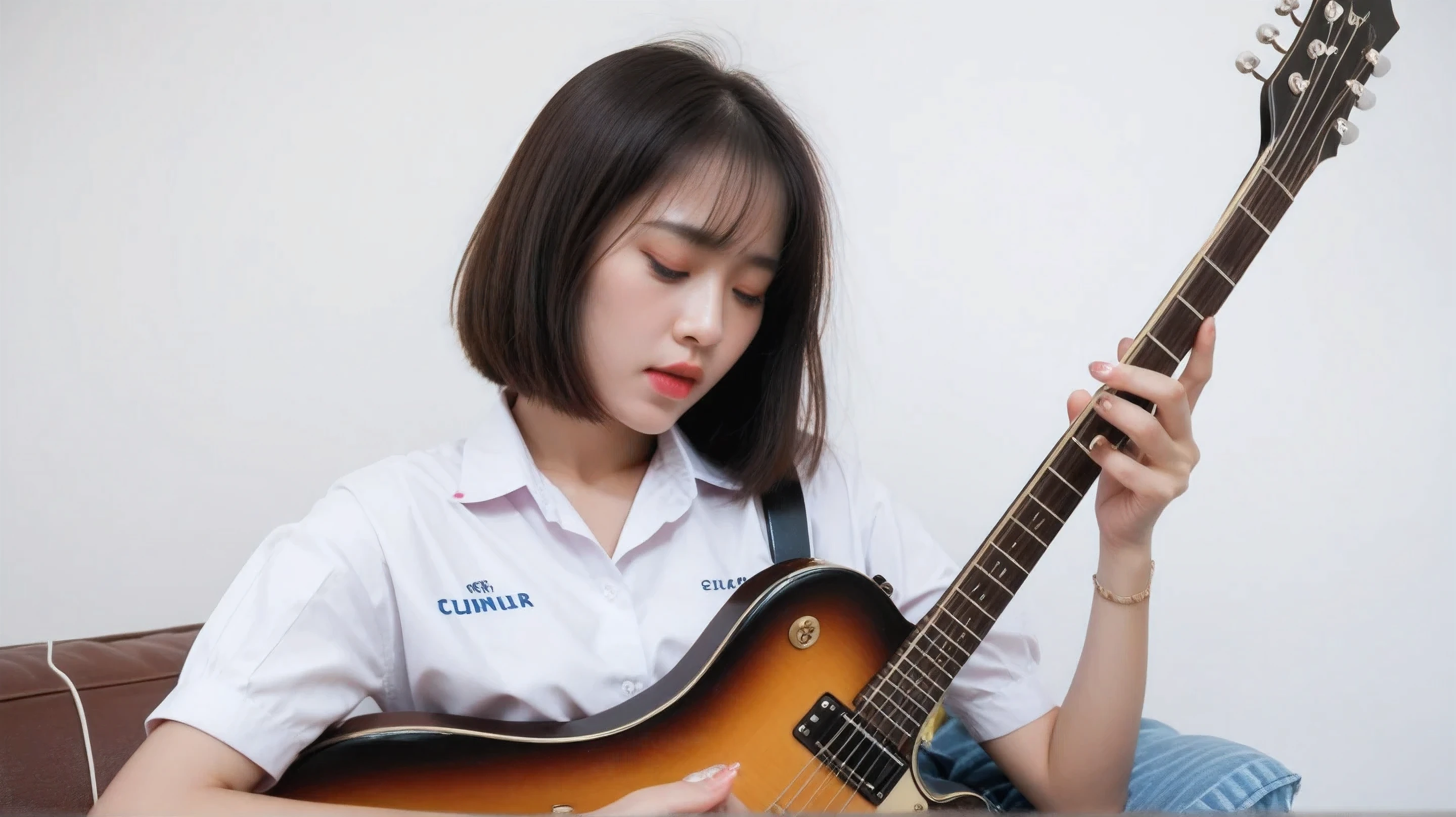 Girl playing guitar, singing sad songs