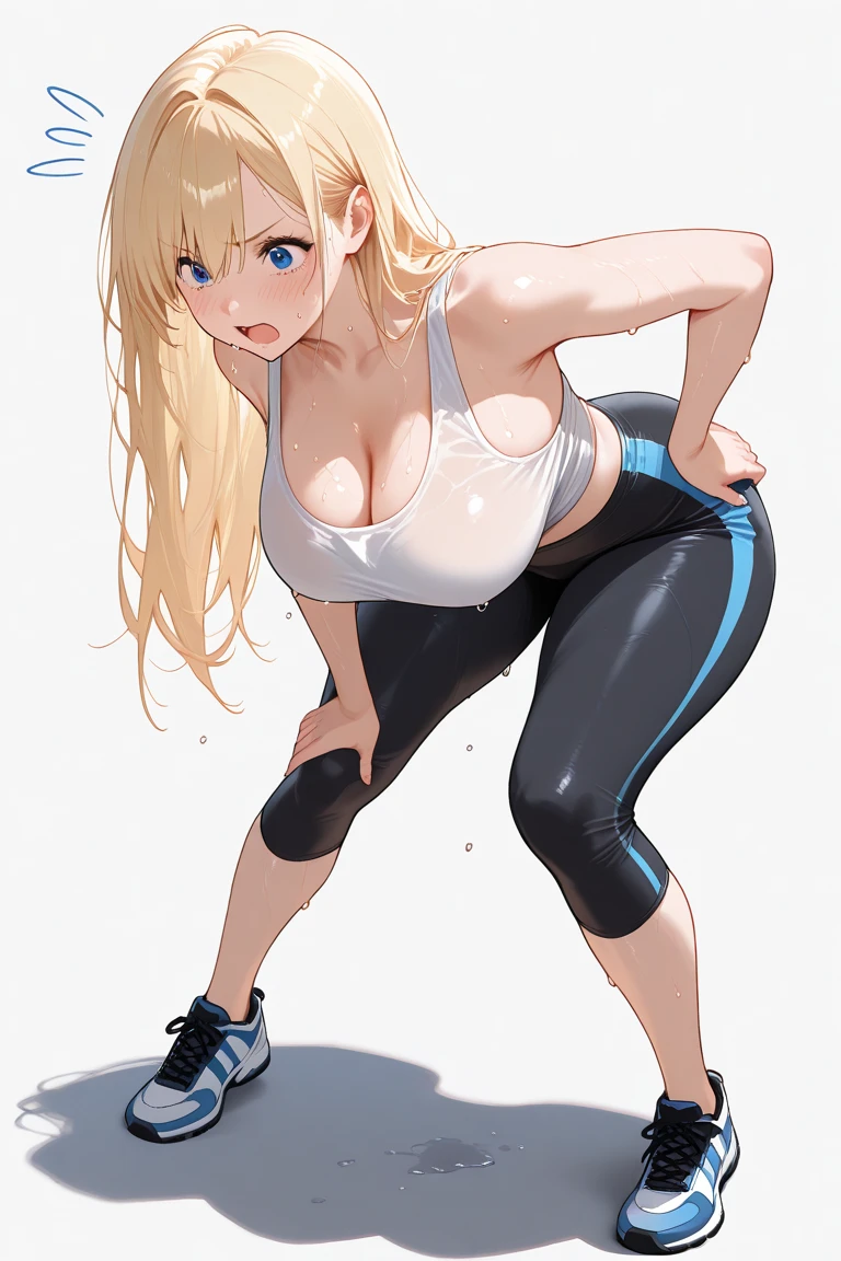 Best quality, massive breasts,very curvy, long blonde hair , long blonde hair, brown eyes slutty, gyaru, full lips, seductive, smiling, gym, workout, exercise, blonde , blonde hair, black clothes, yoga pants, big white sneakers, gym, darkskin, tan, grey pants, grey yoga pant,exercise, exercising, , gym, inside the gym, ultra clean, ultra hd, blonde hair, black striped clothes, black stripes, black pants , best quality, , white sneakers, big white sneakers,