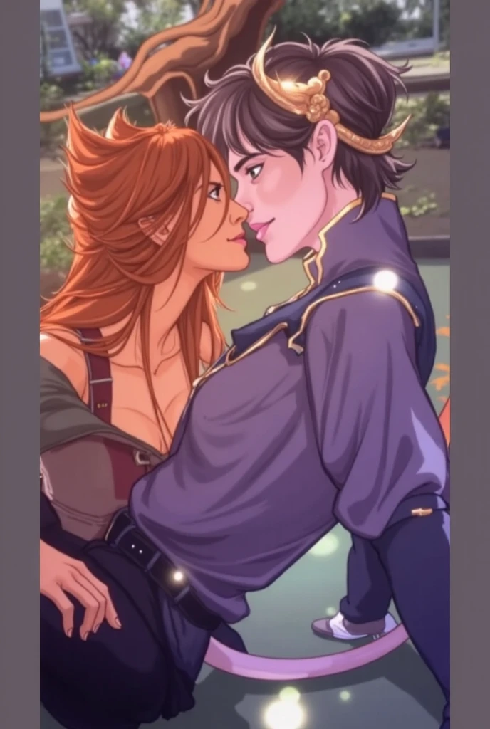 ((Masterpiece)), ((Best Quality)), 1 girl, adult, wide, Big bust, ((Brown hair)), ((intimidating look)), ((close up)), profile picture, black and red clothes, sexy, dark colors, ((coat with fur)), ((wavy fur)), exposed skin, ((pose sexy)), good anatomy, ((dark sage clothing)), ((straight cut bangs)), emotionless, intimidating, ((pretty eyes)), dark background, close up, ((detailed eyes)), ((detailed face)), hair explosion, front look, relaxed, smile, Queen, violet eyes