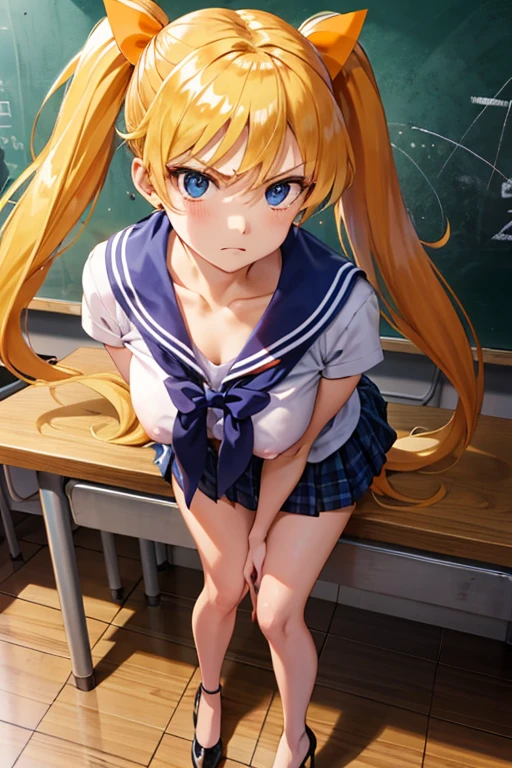 best quality,ultra-detailed,high resolution,extremely detailed CG,perfect anatomy,detailed,cinematic lighting,beautiful detailed eyes,ultra high res,pov,1girl,MILF,milf,gleaming skin,oil skin,large breasts,wide hips,skindantation,sweat,humid,clothed,curvy, (night:1.1),(moody lighting:1.3),(classroom:1.5),blue red pink white,dashed eyes,(erotic underwear:1.4),(seductive smile:1.8),(sweat:1.2),(open mouth:1.3),blonde,(see-through:1.3),(serafuku:1.5)