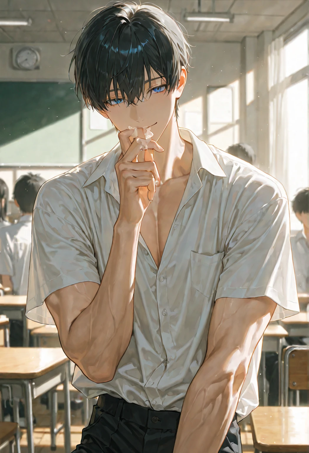 1boy、Cute handsome man、Japanese male, 、handsome man、Mash Hair、Completely naked、Full nudity、erection、Huge penis、Highest quality、Realistic、beautiful、Sad look、Cover your penis with both hands、In front of the blackboard in the classroom、Many students、完全Completely naked、Full nudity、Cover your penis with your hand、A student is filming with a smartphone、The word "HENTAI" on a blackboard