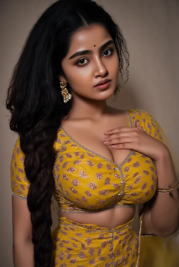 beautiful cute young attractive Pakistani teenage girl, village girl, 18 years old, cute, Instagram model, long black_hair, colorful hair, indian, huge big breasts, little smiling, smooth face very realistic
