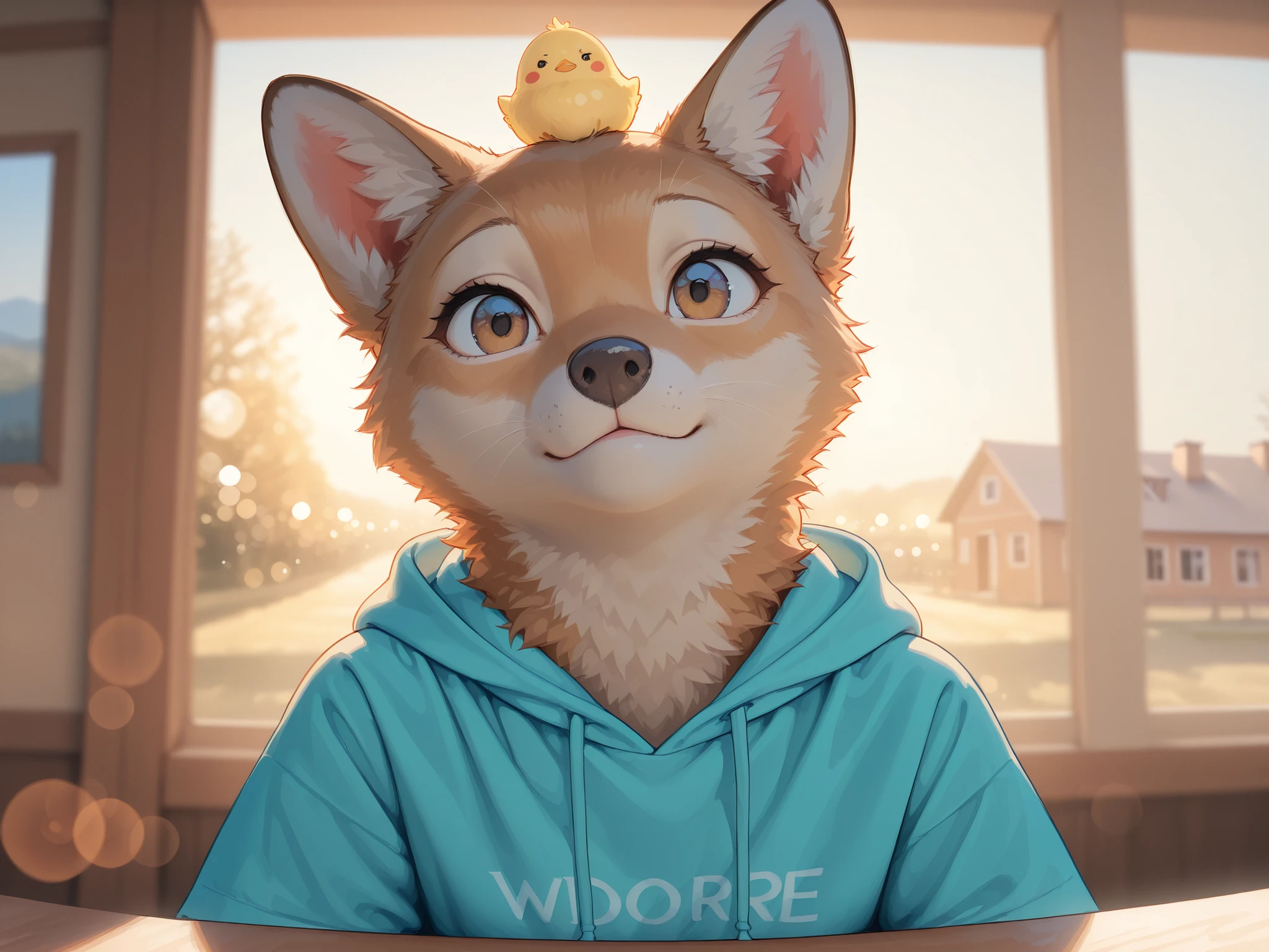 Watercolor-style pale line drawing、the morning sun shines in、Nostalgic Scenery、hood memories、A house in the countryside where a pleasant breeze blows、Refreshing work、with a chick on its head、best quality,4K,8K,high resolution,masterpiece,ultra-detailed,realistic,photorealistic,photo-realistic,HDR,UHD,studio lighting,ultra-fine painting,sharp focus,physically-based rendering,extreme detail description,professional,vivid colors,bokeh,Digital watercolor painting ,Peaceful Countryside Scenery,nostalgic,like,Upbeat Vibes,Adorable Little Animals,Drifting Silence