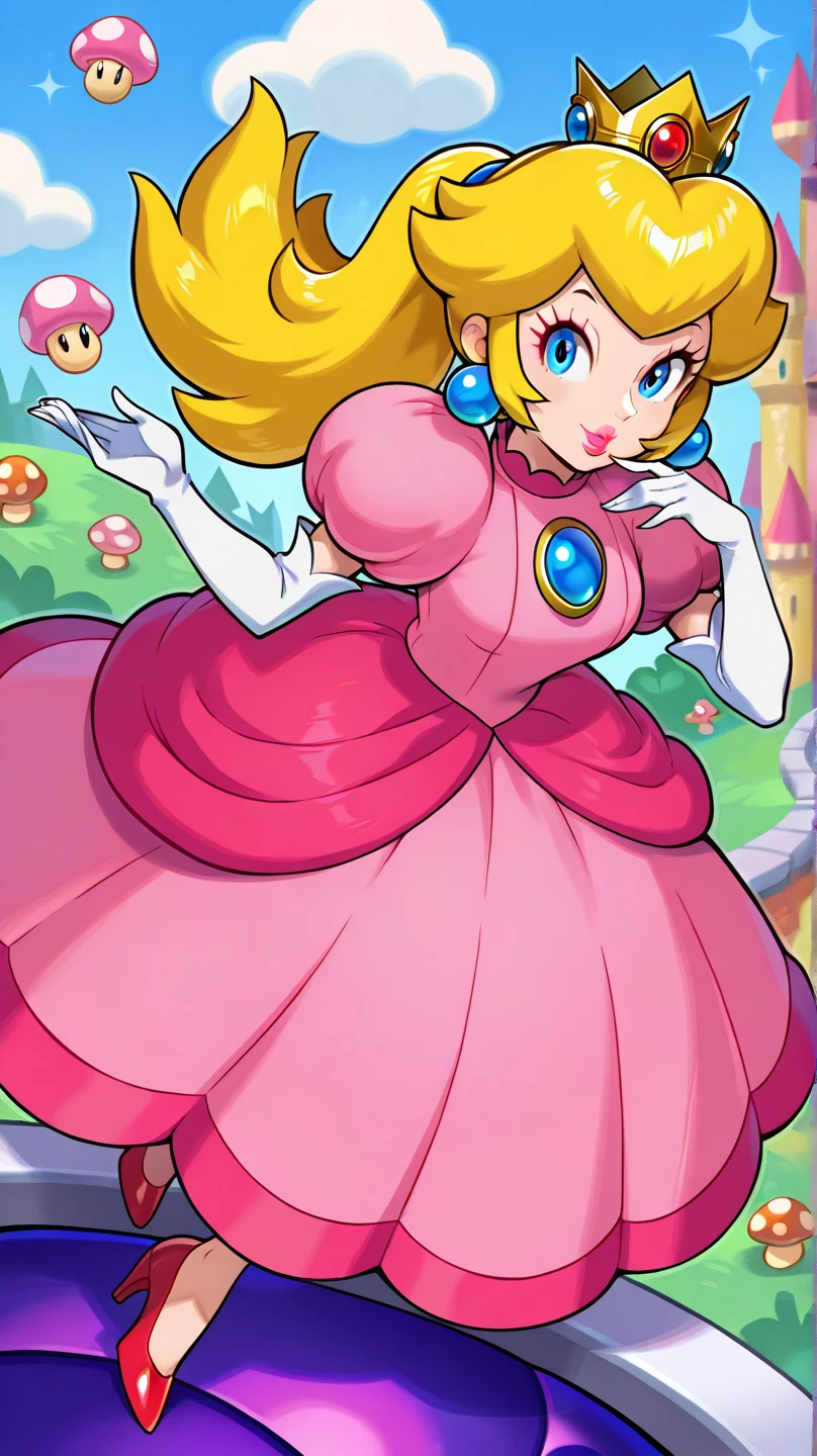 <lora:Zankuro_AnyLora_Dim32:0.8>, (masterpiece, best quality), 1girl, <lora:princesspeach-lora-nochekaiser:1> princess peach, blonde hair, blue eyes, long hair, crown, dress, gem, gloves, pink dress, puffy short sleeves, puffy sleeves, short sleeves, white gloves,