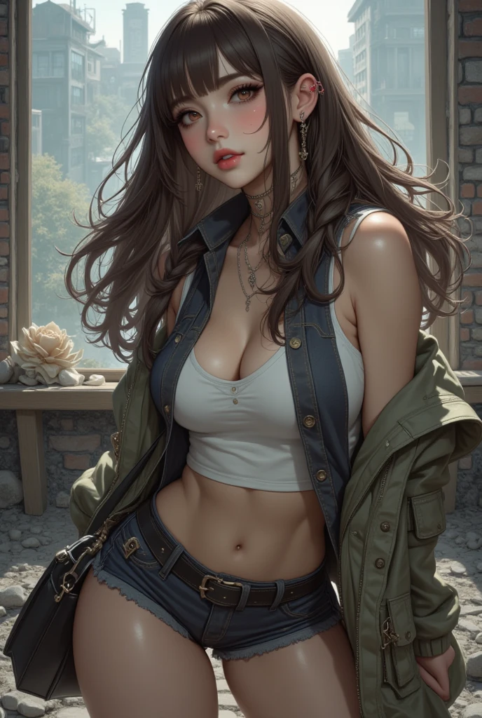 1girll,18yr old,sexy for,The beautiful,Slim figure,the breasts are large,The clothes are tattered,The limbs are tied in mid-air by ropes,The expression was panicked,There are some scars on the body,Wet pubic hair,Incontinence