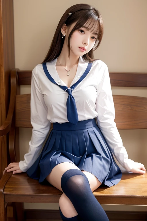 (8K), (highest quality: 1.2), (realistic), (realistic: 1.47), ultra high resolution, 1 girl, cute, smile, closed mouth, thick lips,red lip,Mouth in a kissing position,beautiful details, beautiful nose,(straight black hair), giant dulcefo, pork,self snap,University Student Uniform,white shirt,(Sitting on tatami mats),(drink tea),simple blazer, pleated skirt,(The skirt has a plaid pattern:1.2),cross your legs, From above,(close up on face:1.2),thighs,ponytail,opaque knee high tights