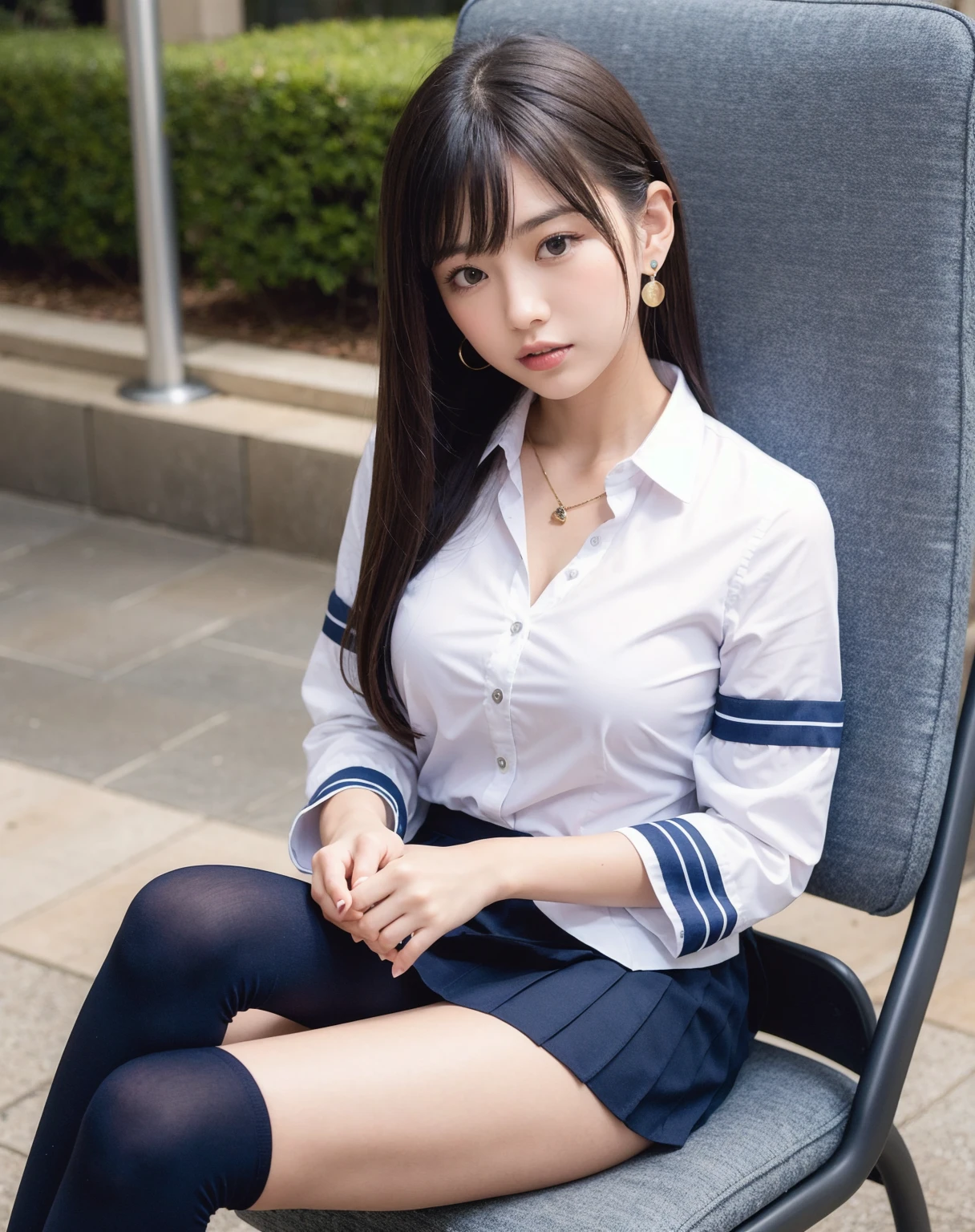 nsfw,1girl,（best quality）,student,panties,School costume,black pleated skirt,show your whole body,healthy thighs,uniform、Are standing,