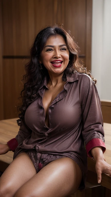 soft light , 4k , fully oiled and wet body Persian mature woman , 55 yo , cute with heavy wrinkle on face , angry face screaming, tit