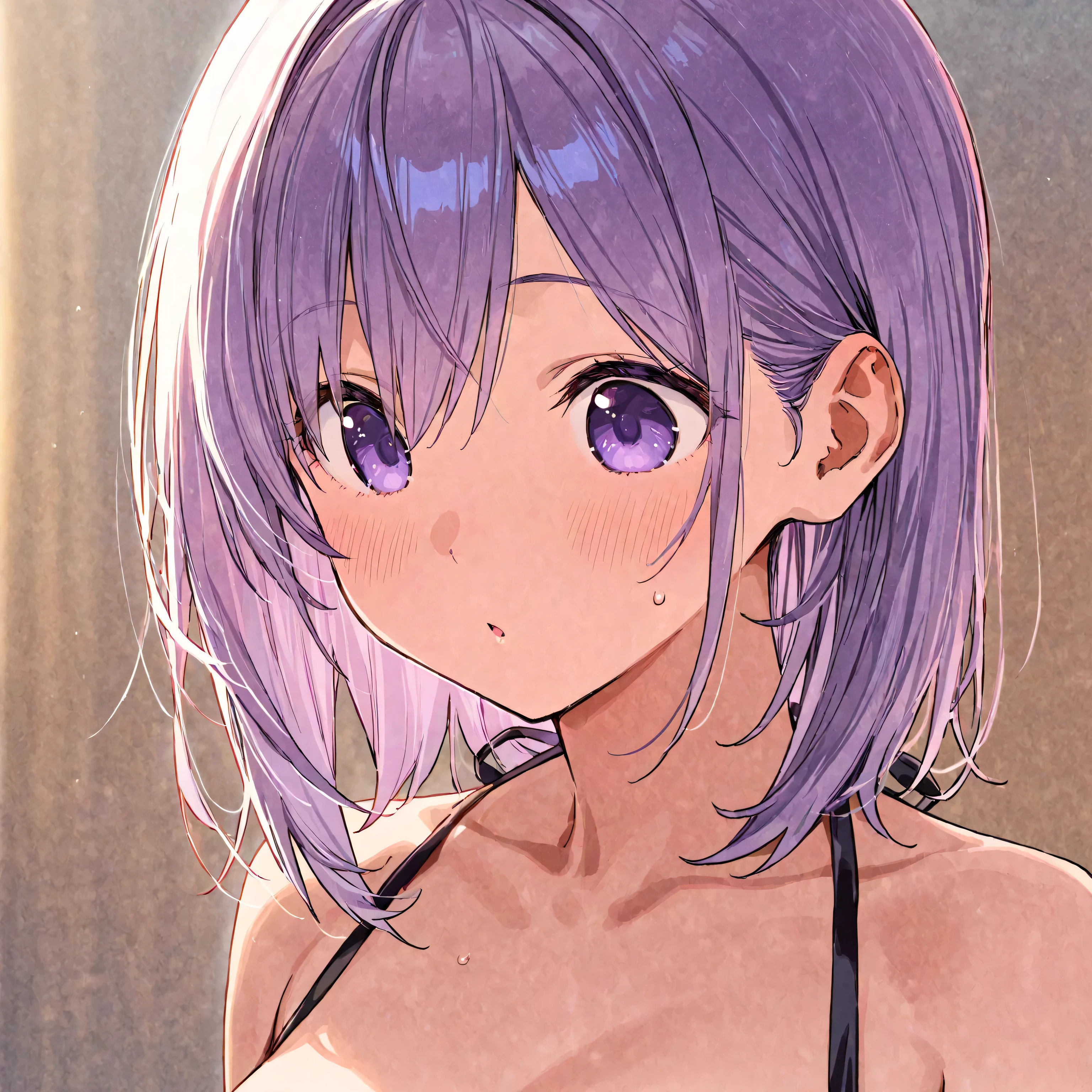 a beautiful young girl in an embarrassed and angry expression, bikini top removed to reveal her breasts, detailed face and body, high quality anime style, intricate details, vibrant colors, dramatic lighting