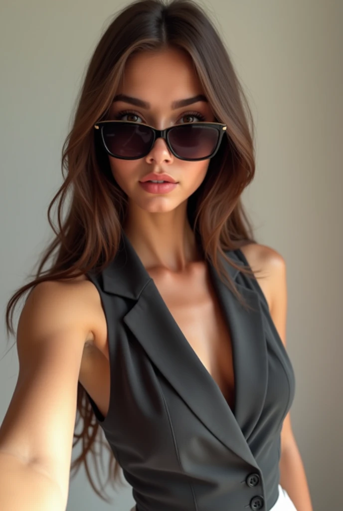 A women blind hair,silky dress in hotel, instagram