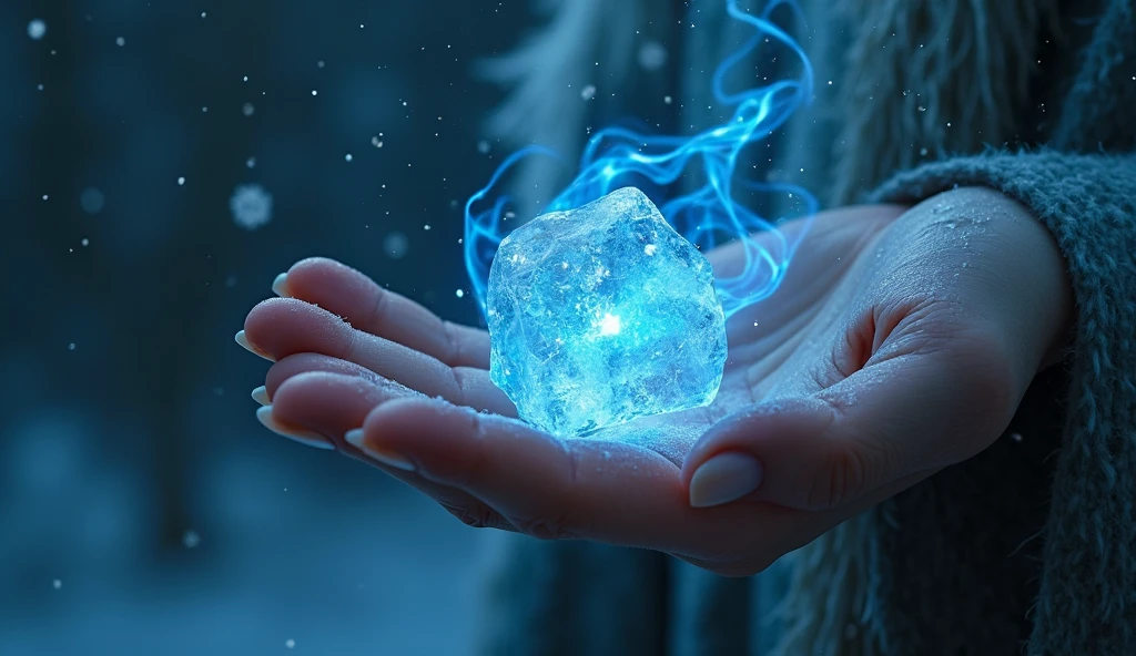 realistic hands holding a blue flame, fairy-like, ethereal, elegant