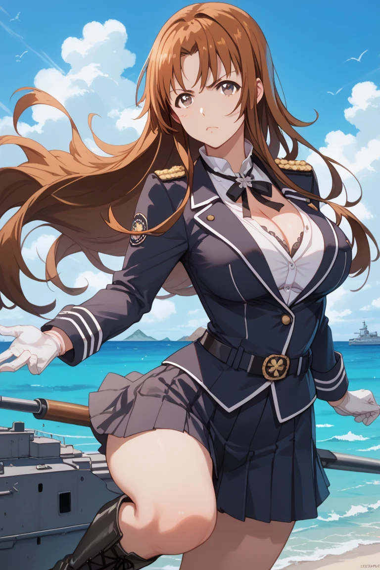 Girl, Breast, Military Uniform, Warship
